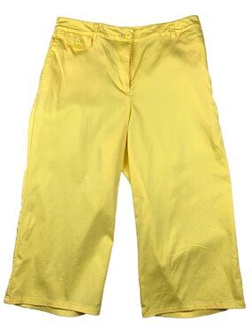 Chicos Yellow Capri Pants Women's Size 8 Cotton Blend Relaxed Fit Pockets Casual